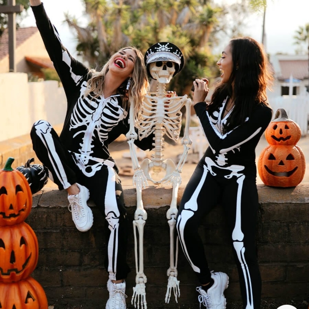 NWT Tipsy Elves Adult Skelton Hooded Jumpsuit  Mardi Gras Costume Unisex Lux M